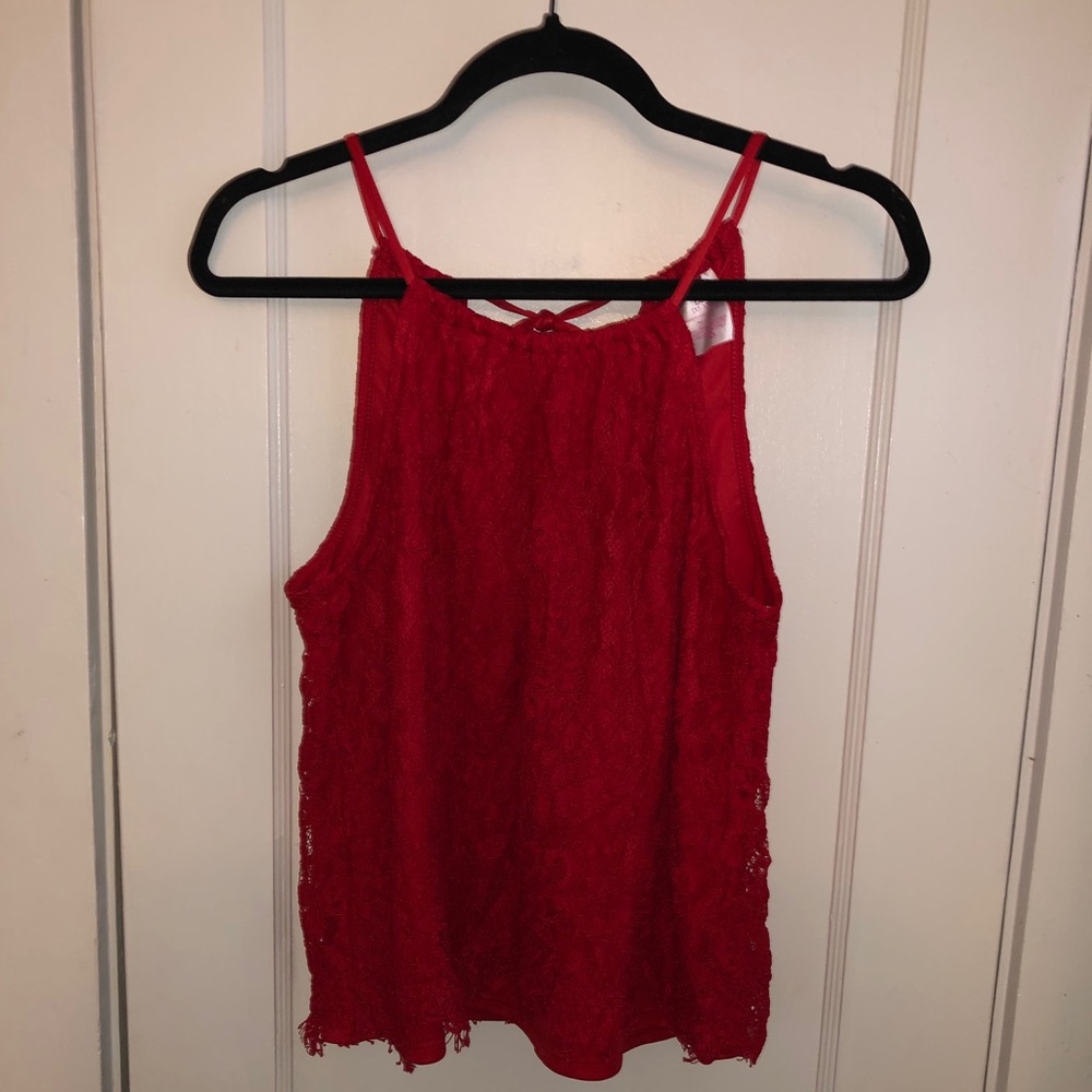 Red lace halter top